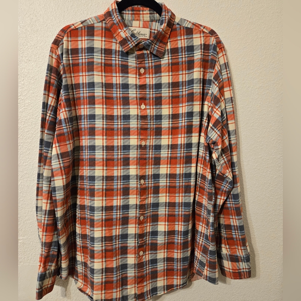 Men's Plaid Button-Down Shirt in Red and Blue